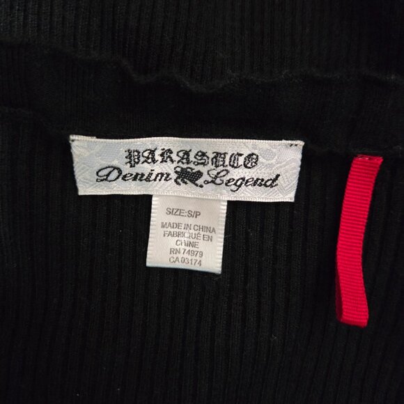 Y2K Parasuco Black Skinny Ribbed Long Sleeve Sweater Size S Goth Grunge Academia - Picture 8 of 9
